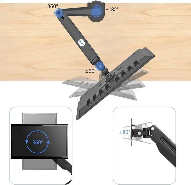 Alt view image 12 of 14 - Monitor Mount Gas Spring Monitor Arm Desk Mount Fully Adjustable Fits 17 20 22 23 24 26 27 32 35 inch Monitors Weight Capacity up to 24.25 lbs
