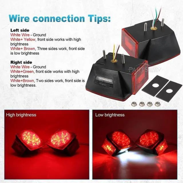 Alt view image 13 of 14 - 12V Submersible Square Led Trailer Light,Red White LED Stop Turn Tail License Brake Running Light Lamp for Trailers Under 80" Boat Trailer Truck Marine Camper RV Snowmobile,IP68,DOT Compliant