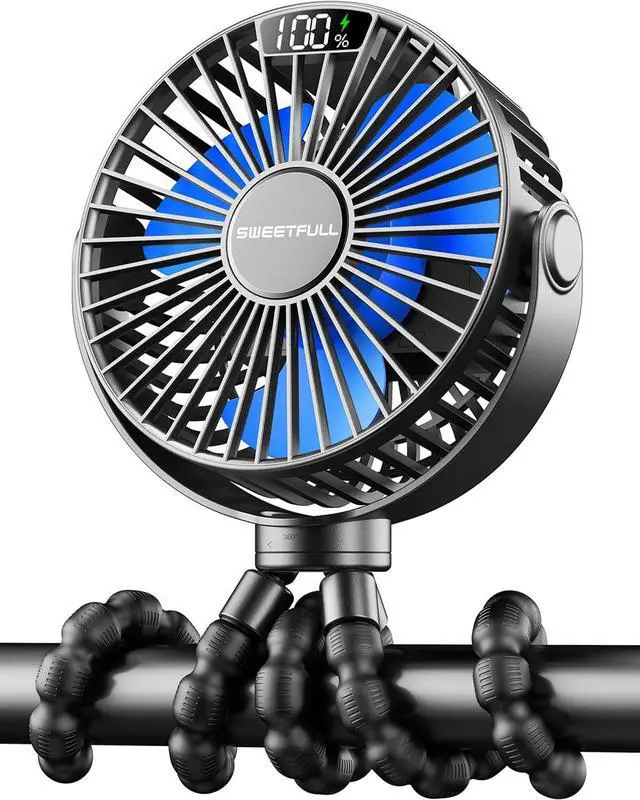 Alt view image 8 of 14 - Portable Stroller Fan with LED Display, 4 Speed Rechargeable Mini Clip On Fan, 360° Rotate Flexible Tripod Better Cooling Small Baby Fan for Car Seat Crib Travel Bike Treadmill (Black)