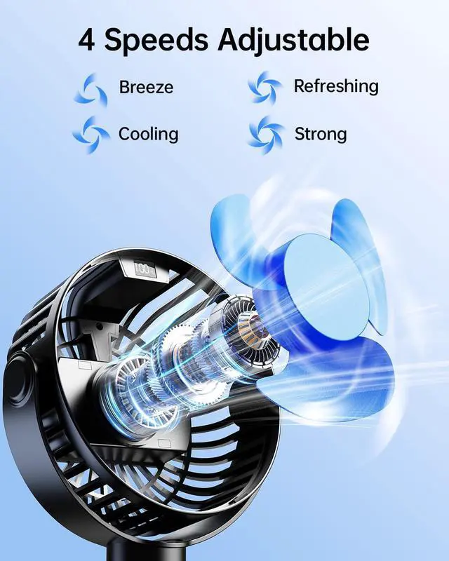 Alt view image 10 of 14 - Portable Stroller Fan with LED Display, 4 Speed Rechargeable Mini Clip On Fan, 360° Rotate Flexible Tripod Better Cooling Small Baby Fan for Car Seat Crib Travel Bike Treadmill (Black)