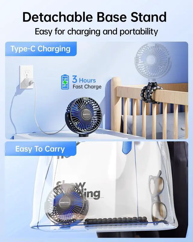 Alt view image 13 of 14 - Portable Stroller Fan with LED Display, 4 Speed Rechargeable Mini Clip On Fan, 360° Rotate Flexible Tripod Better Cooling Small Baby Fan for Car Seat Crib Travel Bike Treadmill (Black)