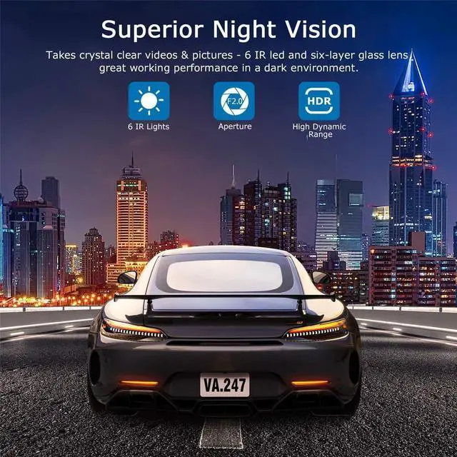 Alt view image 10 of 14 - Dash Cam Front and Rear 1080P Full HD Dual Dash Camera in Car Camera Dashboard Camera Dashcam for Cars 170 Wide Angle with 3.0" LCD Display Night Vision and G-Sensor