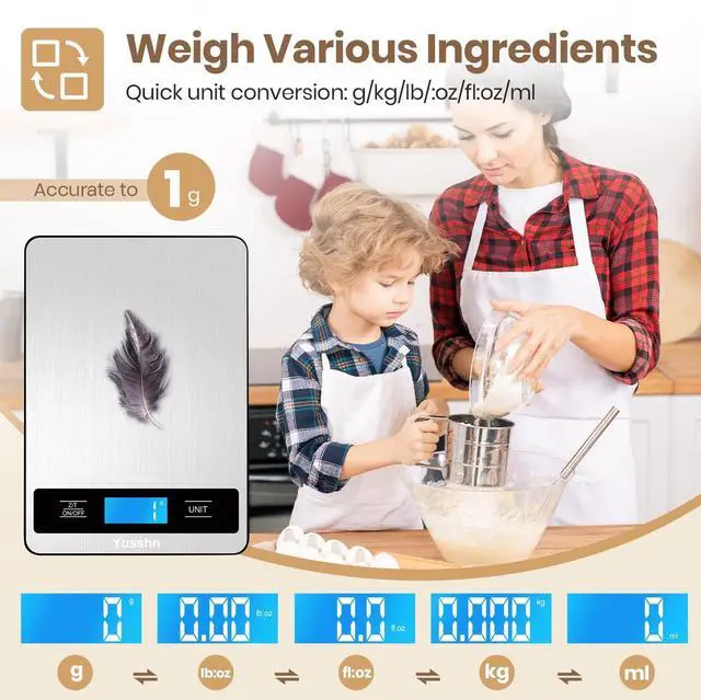 Alt view image 3 of 7 - Food Scale, 11lb Kitchen Scale with 0.05oz/1g Precision, 6 Units Tare Function & LCD Display, Stainless Steel Digital Scale for Baking, Cooking, Meal Prep - Kitchen Gadgets & Gifts, Home Essentials