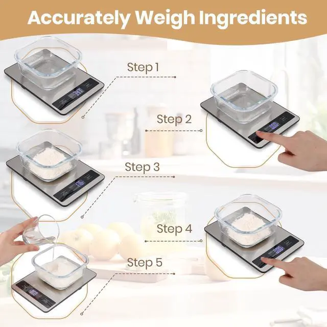 Alt view image 7 of 7 - Food Scale, 11lb Kitchen Scale with 0.05oz/1g Precision, 6 Units Tare Function & LCD Display, Stainless Steel Digital Scale for Baking, Cooking, Meal Prep - Kitchen Gadgets & Gifts, Home Essentials