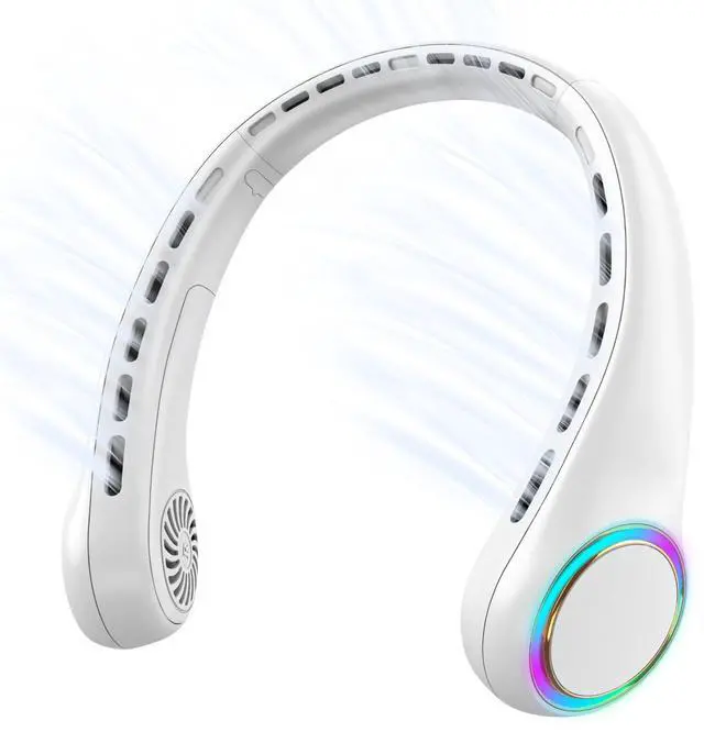 Alt view image 8 of 14 - Portable Neck Fan, Personal Fan with 4000mAh Battery, Rechargeable Neck Fan with 3 Speeds and 64 Cool Lights, Birthday Gifts for Men Women Mom Dad, Hands Free Cooling fan for Summer(White)