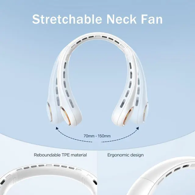 Alt view image 13 of 14 - Portable Neck Fan, Personal Fan with 4000mAh Battery, Rechargeable Neck Fan with 3 Speeds and 64 Cool Lights, Birthday Gifts for Men Women Mom Dad, Hands Free Cooling fan for Summer(White)