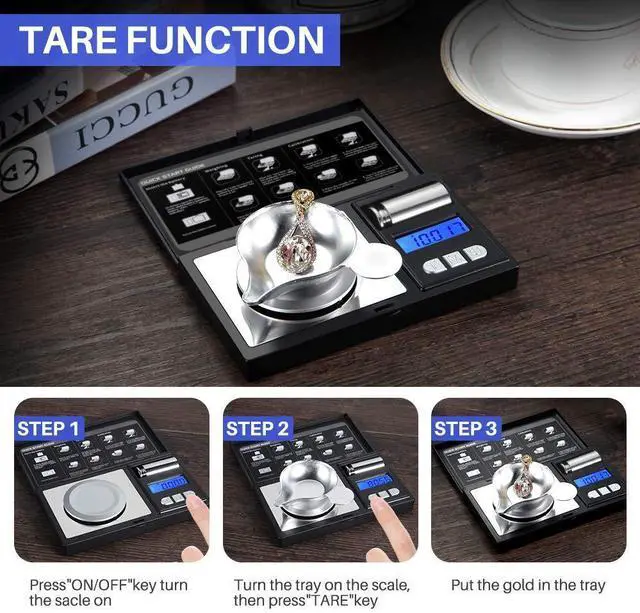 Alt view image 3 of 7 - Milligram Scale, 50g/0.001g Digital Jewelry Scale, Micro Gram Scale for Powder, Medicine, Gold, Gem, Reloading, Mg Scale 6 Units, Tare, Cal Weight Included