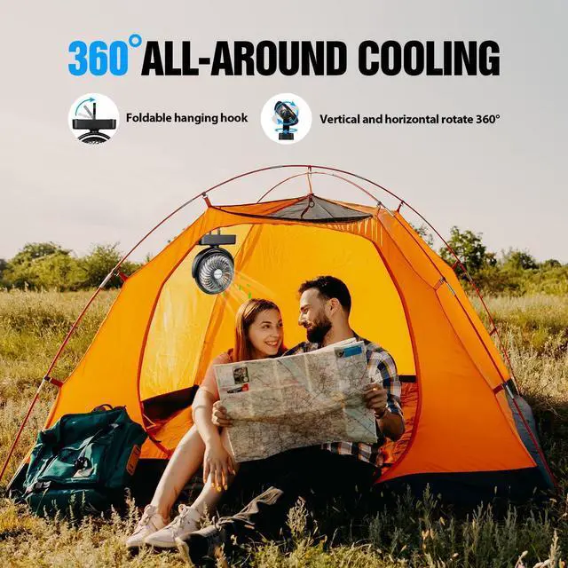 Alt view image 10 of 14 - Portable Camping Fan with LED Lantern- 40H Work Time Rechargeable Battery Operated Fan with Hanging Hook for Tent Car RV Hurricane Emergency Outages Survival Kit Cruise Travel Camping Essentials Gear