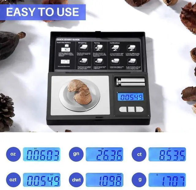 Alt view image 5 of 7 - Milligram Scale, 50g/0.001g Digital Jewelry Scale, Micro Gram Scale for Powder, Medicine, Gold, Gem, Reloading, Mg Scale 6 Units, Tare, Cal Weight Included