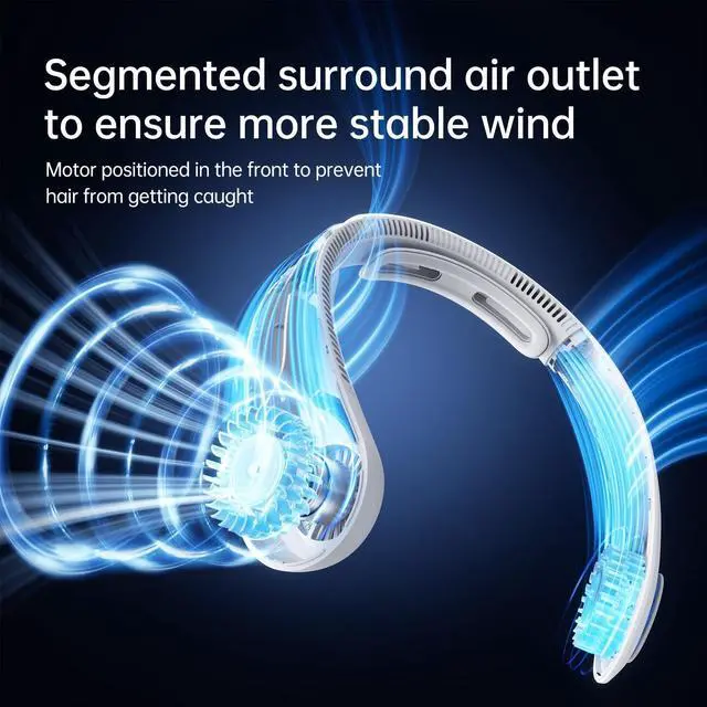 Alt view image 10 of 14 - Portable Neck Fan Upgraded, Neckbrace Personal Hands Free, 5 Speed Gears Adjustment, 5000 mAh Wearable Bladeless Quiet Rechargeable for Outdoor Indoor, Gifts for Women Men- Foggy Grey