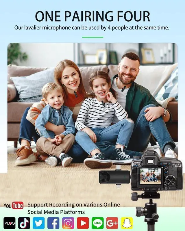 Alt view image 9 of 14 - Wireless Lavalier Microphones Compatible for iPhone, Android Phone, Camera, Computer, Professional Wireless Mini Microphone for Video Recording, Vlog, YouTube, TikTok (4 Mics)