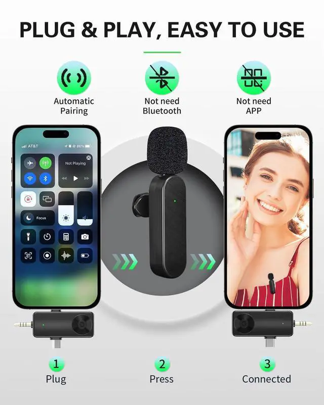 Alt view image 12 of 14 - Wireless Lavalier Microphones Compatible for iPhone, Android Phone, Camera, Computer, Professional Wireless Mini Microphone for Video Recording, Vlog, YouTube, TikTok (4 Mics)