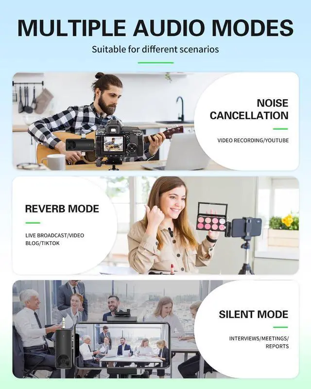 Alt view image 14 of 14 - Wireless Lavalier Microphones Compatible for iPhone, Android Phone, Camera, Computer, Professional Wireless Mini Microphone for Video Recording, Vlog, YouTube, TikTok (4 Mics)