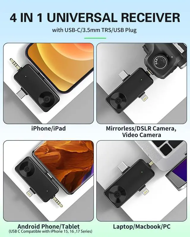 Alt view image 13 of 14 - Wireless Lavalier Microphones Compatible for iPhone, Android Phone, Camera, Computer, Professional Wireless Mini Microphone for Video Recording, Vlog, YouTube, TikTok (4 Mics)
