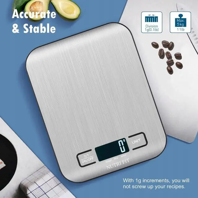 Alt view image 2 of 7 - Food Scale, Kitchen Scales Digital Weight Food Grams and Ounces for Weight Loss Baking Cooking of, Max 11lb 1g Increment, Backlight LCD Smart Tare Stainless Steel, Easy to Use, AAA Battery