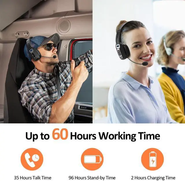 Alt view image 11 of 14 - Bluetooth Headset with Microphone, Trucker Bluetooth Headset with AI Noise Cancelling & Mute Button, Wireless On-Ear Headphones 65 Hrs Working Time, for Trucker Home Office Remote Work Zoom