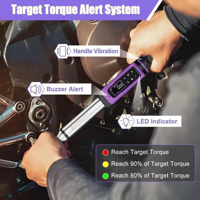 Alt view image 10 of 14 - Digital Torque Wrench 3/8 Drive, 1.5-99.56 Ft-lb/2.03-135 Nm, ±1% Precision Torque Wrench Digital Set with Vibration, Buzzer and LED Flash Notification for Bike, Motorcycle & Automotive Repair