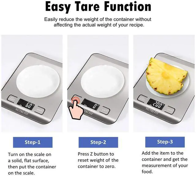 Alt view image 6 of 7 - Food Scale, Kitchen Scales Digital Weight Food Grams and Ounces for Weight Loss Baking Cooking of, Max 11lb 1g Increment, Backlight LCD Smart Tare Stainless Steel, Easy to Use, AAA Battery