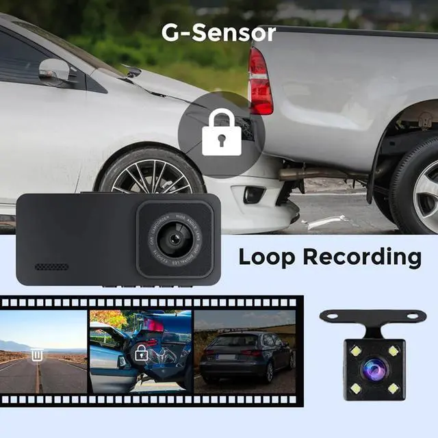 Alt view image 12 of 14 - 2K Dash Camera Front and Inside Dash Cam for Car Security 1080P Video Recorder with Audio Plug and Play, WDR, Night Vision, G-Sensor Auto Lock, 2 Inch Screen Vehicle Security