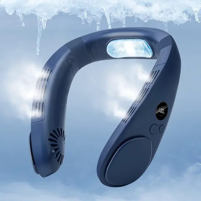 Alt view image 7 of 12 - Cooling Neck Fan, 2-in-1 Neck Air Conditioner Portable Rechargeable, Wearable Personal Fan, 4400mAh Large Battery, Ergonomic Design (Navy Blue)