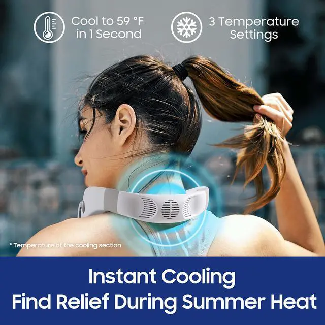 Alt view image 8 of 12 - Cooling Neck Fan, 2-in-1 Neck Air Conditioner Portable Rechargeable, Wearable Personal Fan, 4400mAh Large Battery, Ergonomic Design (Navy Blue)