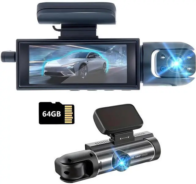 Alt view image 8 of 14 - Dash Cam Front and Inside,Dashcams for Cars with 64G Card Traffic Recorder IR Night Vision Loop Recording G-Sensor 24Hr Parking Traffic Recorder(Front/Inside+64G)