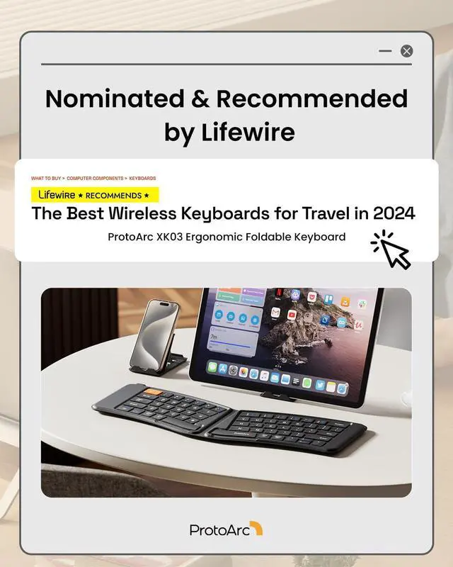 Alt view image 9 of 14 - Ergonomic Foldable Keyboard, XK03 Split Folding Travel Bluetooth Keyboard, Ultra Slim, Portable for iPad, iPhone, Tablet, Laptop, PC
