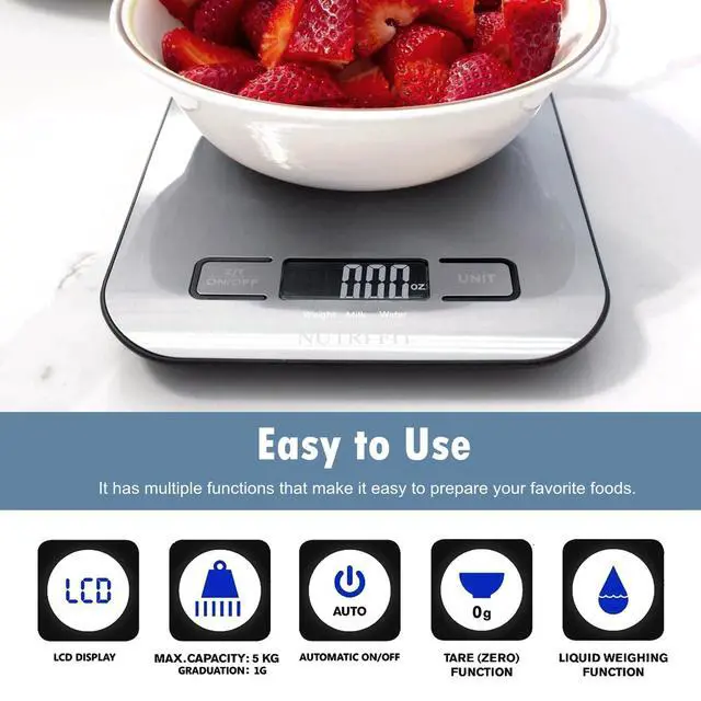 Alt view image 7 of 7 - Food Scale, Kitchen Scales Digital Weight Food Grams and Ounces for Weight Loss Baking Cooking of, Max 11lb 1g Increment, Backlight LCD Smart Tare Stainless Steel, Easy to Use, AAA Battery
