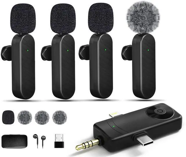 Alt view image 8 of 14 - Wireless Lavalier Microphones Compatible for iPhone, Android Phone, Camera, Computer, Professional Wireless Mini Microphone for Video Recording, Vlog, YouTube, TikTok (4 Mics)