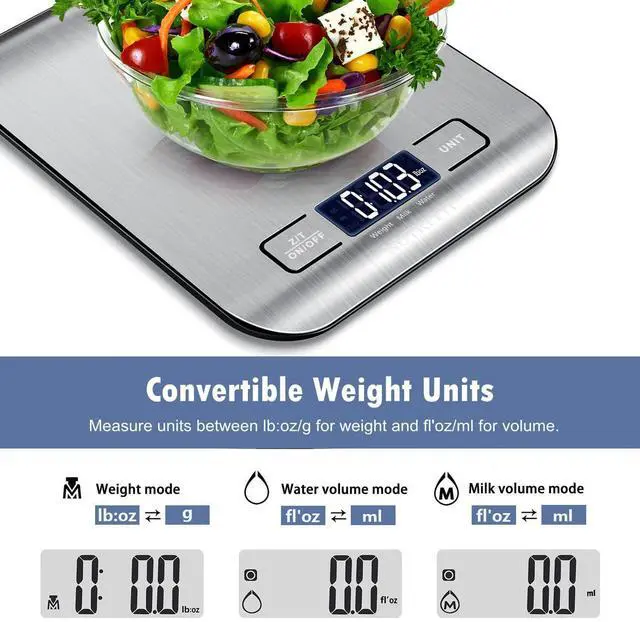 Alt view image 5 of 7 - Food Scale, Kitchen Scales Digital Weight Food Grams and Ounces for Weight Loss Baking Cooking of, Max 11lb 1g Increment, Backlight LCD Smart Tare Stainless Steel, Easy to Use, AAA Battery