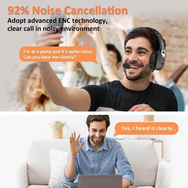 Alt view image 9 of 14 - Bluetooth Headset with Microphone, Trucker Bluetooth Headset with AI Noise Cancelling & Mute Button, Wireless On-Ear Headphones 65 Hrs Working Time, for Trucker Home Office Remote Work Zoom