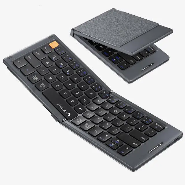 Alt view image 8 of 14 - Foldable Compact Keyboard, XK04 Portable Bluetooth Keyboard with PU Leather Cover, Pocket-Sized Wireless Travel Keyboards for iPad, iPhone, Smartphone, Tablet and Laptop- Gray