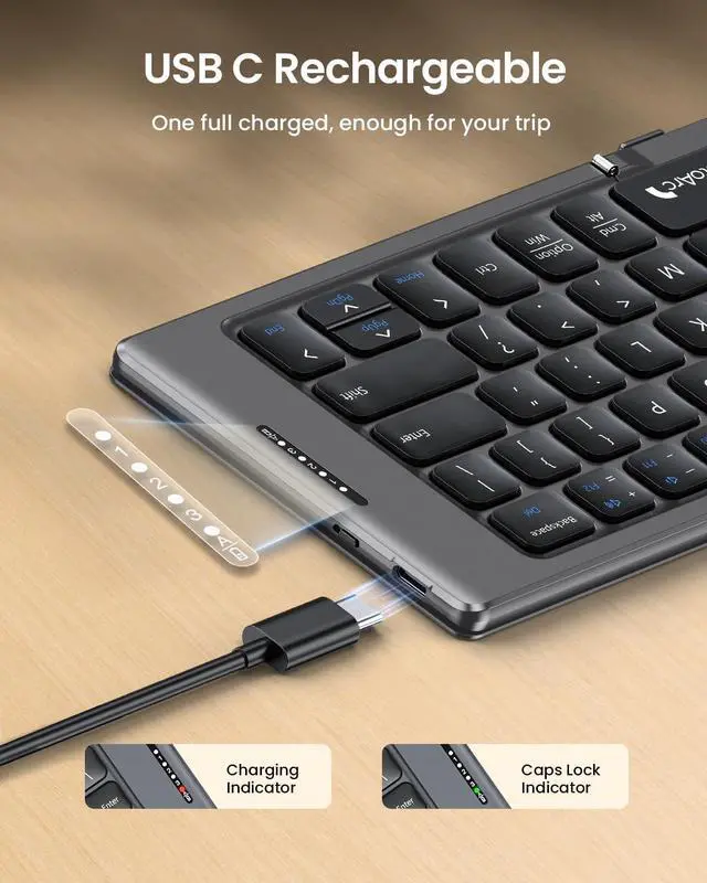 Alt view image 14 of 14 - Foldable Compact Keyboard, XK04 Portable Bluetooth Keyboard with PU Leather Cover, Pocket-Sized Wireless Travel Keyboards for iPad, iPhone, Smartphone, Tablet and Laptop- Gray