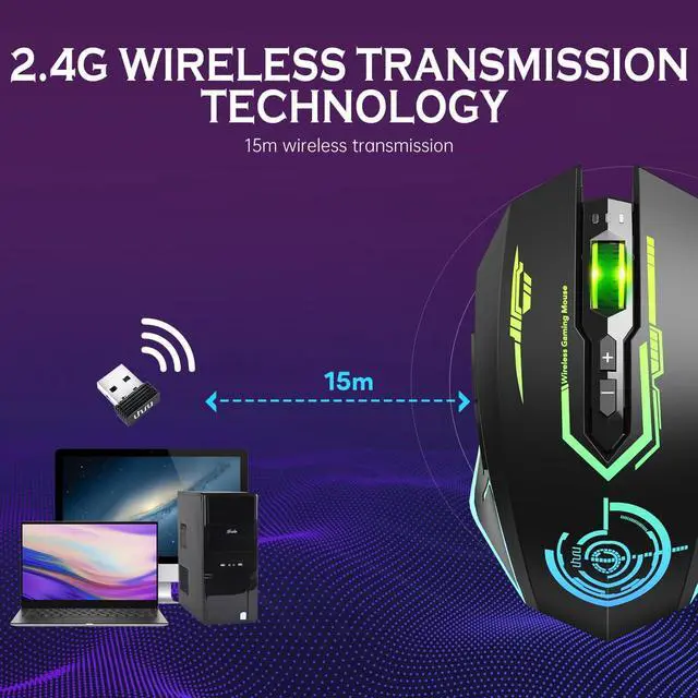 Alt view image 9 of 14 - Wireless Gaming Mouse Up to 12000 DPI, Rechargeable USB-C Wireless Mouse with 7 Buttons 7 Dynamic LED Color Ergonomic Programmable MMO RPG for PC Laptop, Compatible with Windows Mac
