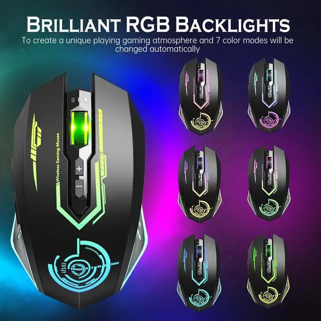 Alt view image 11 of 14 - Wireless Gaming Mouse Up to 12000 DPI, Rechargeable USB-C Wireless Mouse with 7 Buttons 7 Dynamic LED Color Ergonomic Programmable MMO RPG for PC Laptop, Compatible with Windows Mac