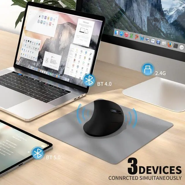 Alt view image 10 of 14 - Ergonomic Mouse, Wireless Bluetooth Rechargeable Vertical Mouse, 7 Color LED, 4 DPI Adjustable, USB-A, Wrist Strain Relief,Optical Mice for Computer/PC/Laptop, Black (Black)