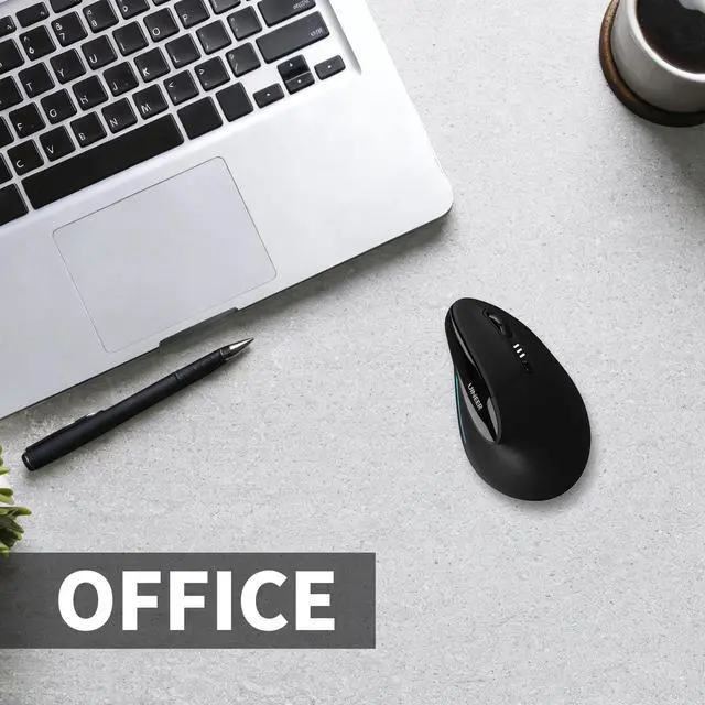 Alt view image 14 of 14 - Ergonomic Mouse, Wireless Bluetooth Rechargeable Vertical Mouse, 7 Color LED, 4 DPI Adjustable, USB-A, Wrist Strain Relief,Optical Mice for Computer/PC/Laptop, Black (Black)