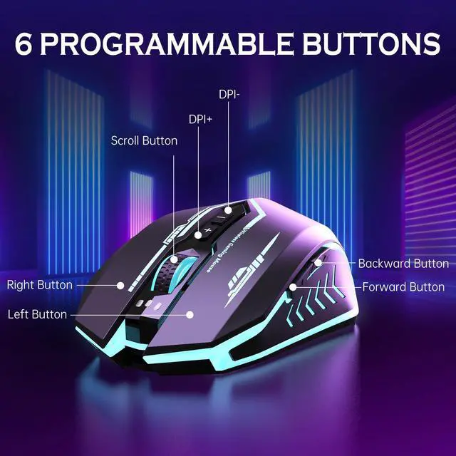 Alt view image 12 of 14 - Wireless Gaming Mouse Up to 12000 DPI, Rechargeable USB-C Wireless Mouse with 7 Buttons 7 Dynamic LED Color Ergonomic Programmable MMO RPG for PC Laptop, Compatible with Windows Mac