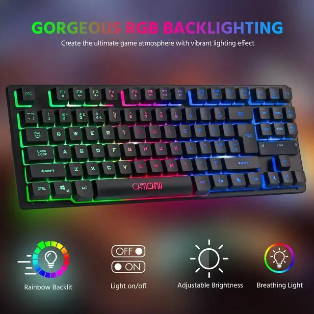 Alt view image 11 of 14 - Wireless LED Keyboard, Rechargeable 87 Key RGB LED Backlit Wireless Keyboard, Ergonomic Light up Gaming Keyboard Wireless compatibility with PC PS4 PS5 Xbox One Laptop, Teclado inalámbrico, Black