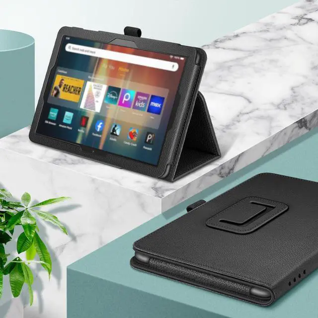 Alt view image 14 of 14 - Folio Case for Kindle Fire HD 8 & Fire HD 8 Plus Tablet (12th Generation/10th Generation, 2024/2022/2020 Release)- Slim Fit Vegan Leather Stand Cover with Auto Sleep/Wake, Black