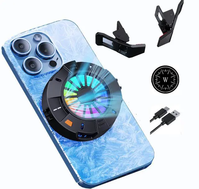Alt view image 7 of 12 - Magnetic Phone Cooler, RGB Portable Lightweight Cooling Fan with Large Cooling Area, Digital Display Phone Radiator for iPhone/Android/Tablet/iPad