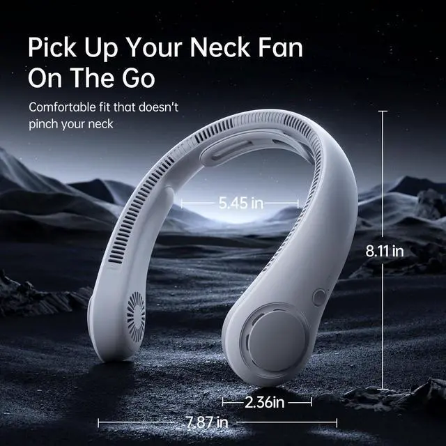 Alt view image 13 of 14 - Portable Neck Fan Upgraded, Neckbrace Personal Hands Free, 5 Speed Gears Adjustment, 5000 mAh Wearable Bladeless Quiet Rechargeable for Outdoor Indoor, Gifts for Women Men- Foggy Grey