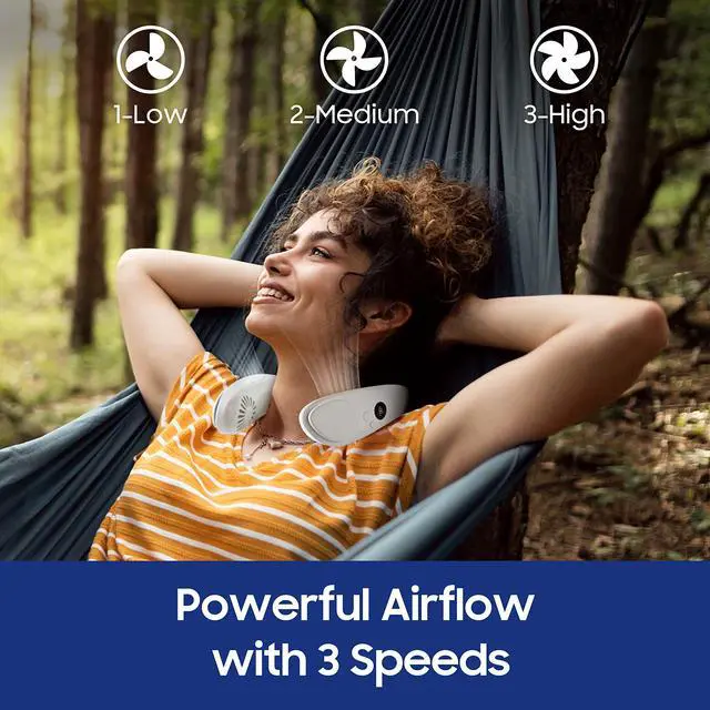 Alt view image 9 of 12 - Cooling Neck Fan, 2-in-1 Neck Air Conditioner Portable Rechargeable, Wearable Personal Fan, 4400mAh Large Battery, Ergonomic Design (Navy Blue)
