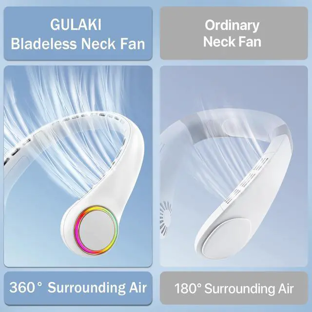 Alt view image 14 of 14 - Portable Neck Fan, Personal Fan with 4000mAh Battery, Rechargeable Neck Fan with 3 Speeds and 64 Cool Lights, Birthday Gifts for Men Women Mom Dad, Hands Free Cooling fan for Summer(White)