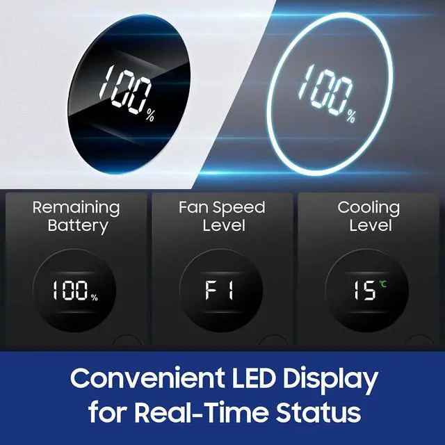 Alt view image 10 of 12 - Cooling Neck Fan, 2-in-1 Neck Air Conditioner Portable Rechargeable, Wearable Personal Fan, 4400mAh Large Battery, Ergonomic Design (Navy Blue)