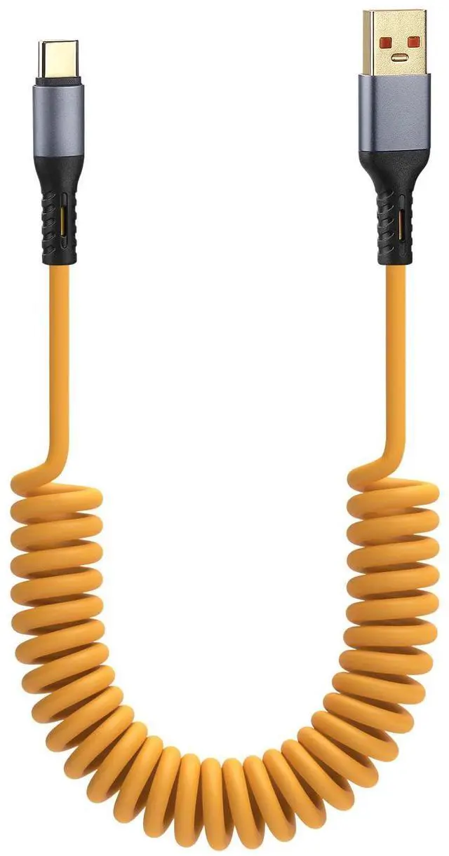 Alt view image 5 of 8 - USB A to USB C Car Charger Cable, Coiled Retractable Charging Cord for iPhone 16 15 Pro/Max/Plus, Samsung Galaxy S25/S24/S23, Google Pixel, CarPlay, Android Auto - Yellow, 5ft