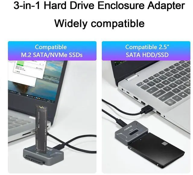 Alt view image 11 of 14 - NVMe to USB 3.2(10Gbps) SSD Reader Docking Station Portable M.2 SSD to USB Adapter External NVMe SSD Enclosure for M.2 PCIe NVMe and M.2 SATA SSD, Compatible with 2.5'' SATA Dirve