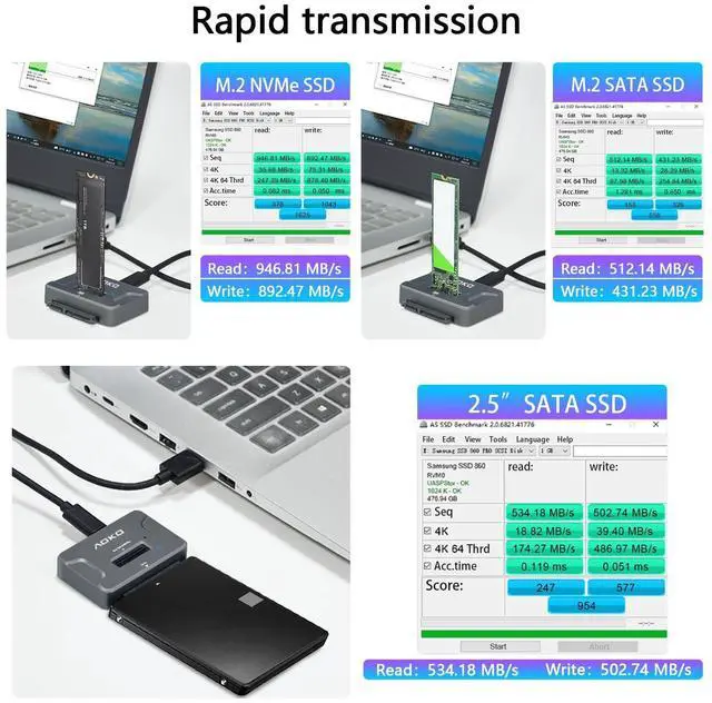 Alt view image 13 of 14 - NVMe to USB 3.2(10Gbps) SSD Reader Docking Station Portable M.2 SSD to USB Adapter External NVMe SSD Enclosure for M.2 PCIe NVMe and M.2 SATA SSD, Compatible with 2.5'' SATA Dirve