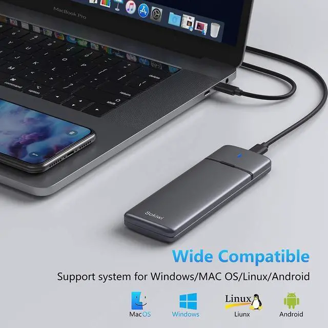 Alt view image 14 of 14 - M.2 NVMe SATA SSD Enclosure Adapter Tool-Free,USB 3.2 Gen2 10Gbps External to USB PCI-E 6Gbps SATA M-Key / B+M Key, NVMe Reader Support UASP Trim for SSDs 2230/2242/2260/2280