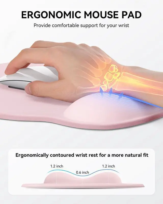 Alt view image 10 of 14 - Mouse Pad with Wrist Rest, Ergonomic Mouse Pads for Desk, Office Non-Slip Mousepad with Gel Wrist Support(Light Pink, 10.6''L x 9''W)